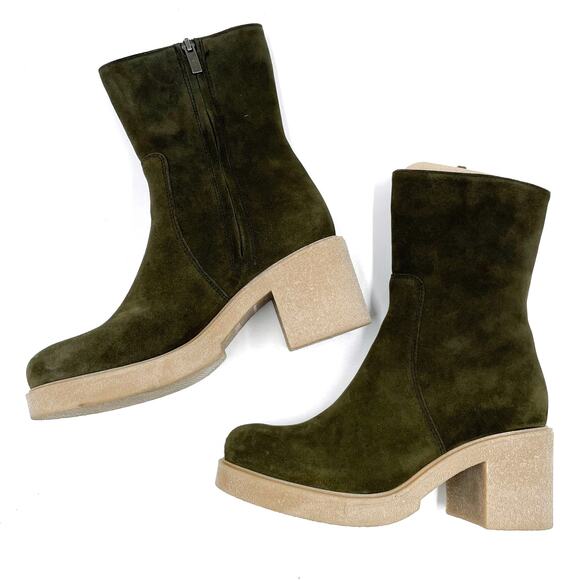 La Canadienne Zed‎ Boots Green Suede Block Heel Waterproof Bootie Sz 7.5 - Picture 7 of 13